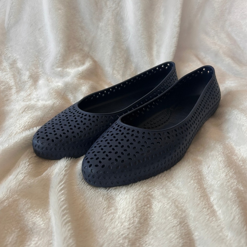 Okabashi Ballet Flats Womens 8 Navy Blue Perforated Jelly Shoes Casual Comfort